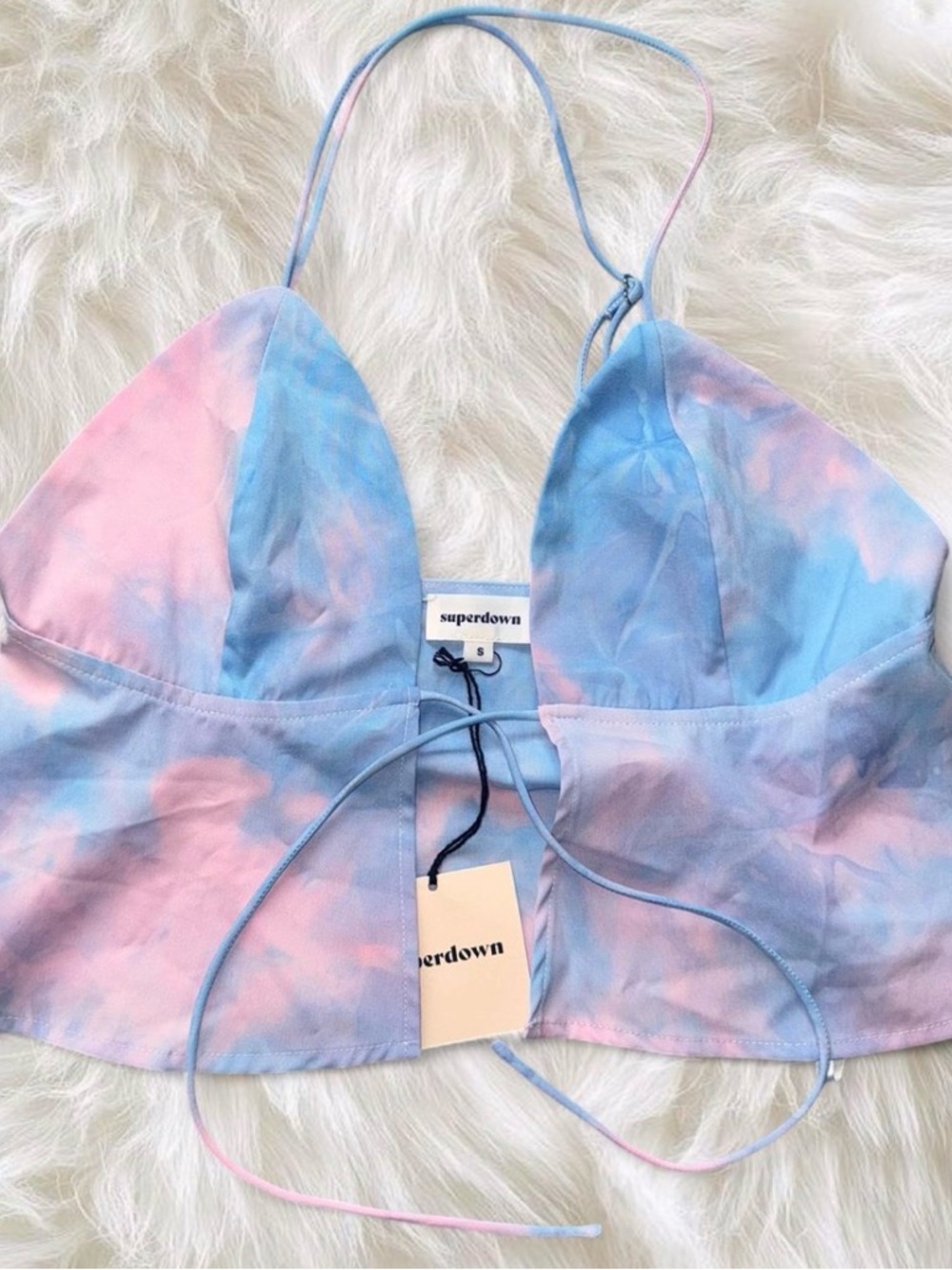 superdown Pastel Blue & Pink Tie-Dye Bustier Crop Top